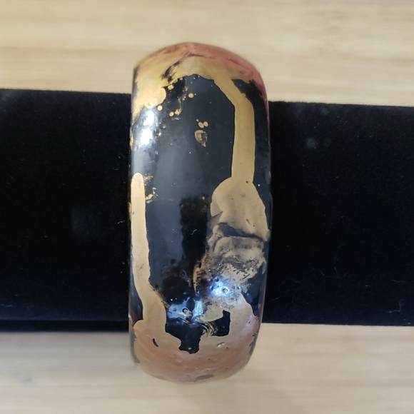 Elegant Gold and Black Wood Bangle Bracelet - Picture 2 of 8